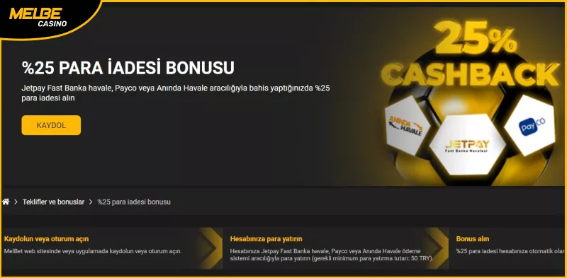 %25 geri ödeme bonusu tanıtımı